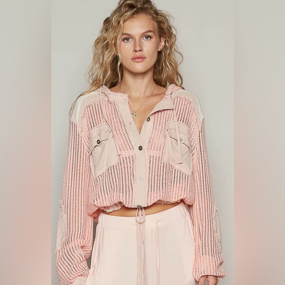 POL cream knit Button-Up Top-medium